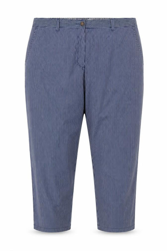 Marks & Spencer Women Blue Stripe Cotton Chino Trousers UK 18 Regular
