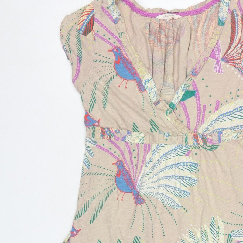 White Stuff Women's Multicoloured Bird Print Wrap Dress UK 12