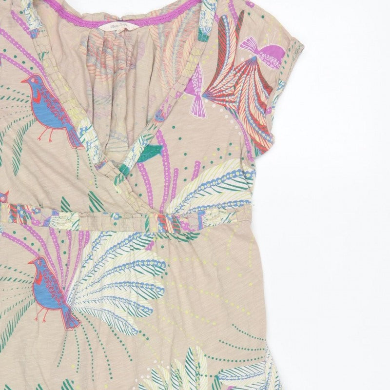 White Stuff Women's Multicoloured Bird Print Wrap Dress UK 12
