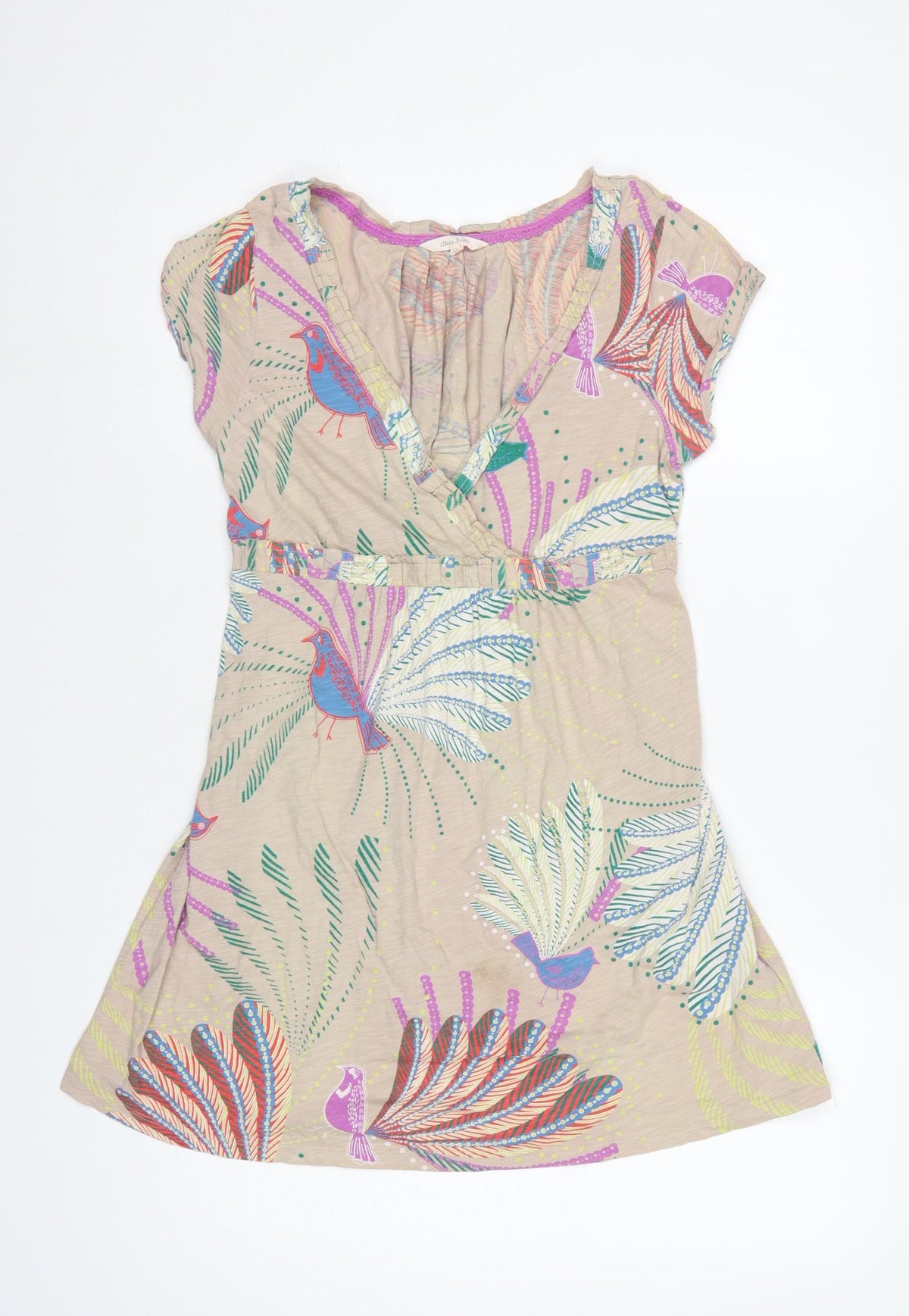 White Stuff Women's Multicoloured Bird Print Wrap Dress UK 12