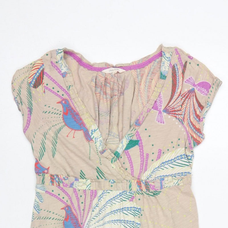 White Stuff Women's Multicoloured Bird Print Wrap Dress UK 12