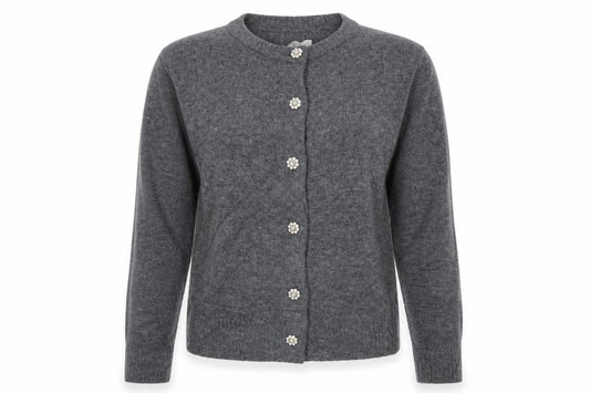 Marks and Spencer Women Grey Small Jewel Button Knit Cardigan