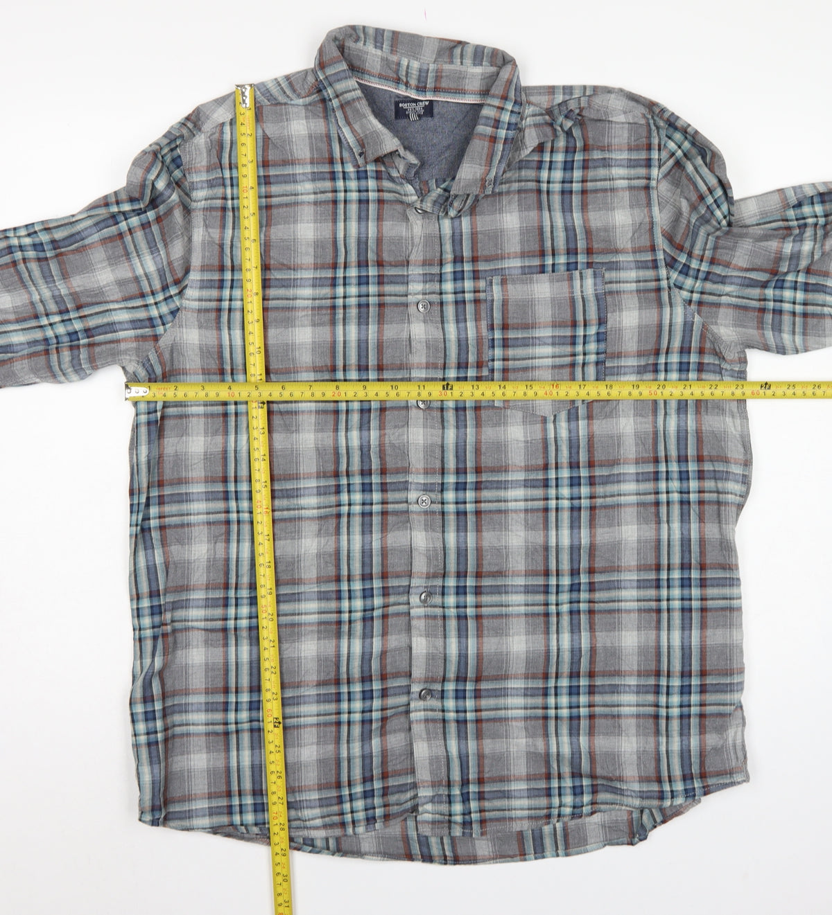 Boston Crew Men's Grey Plaid Cotton XL Regular Button-Down Shirt