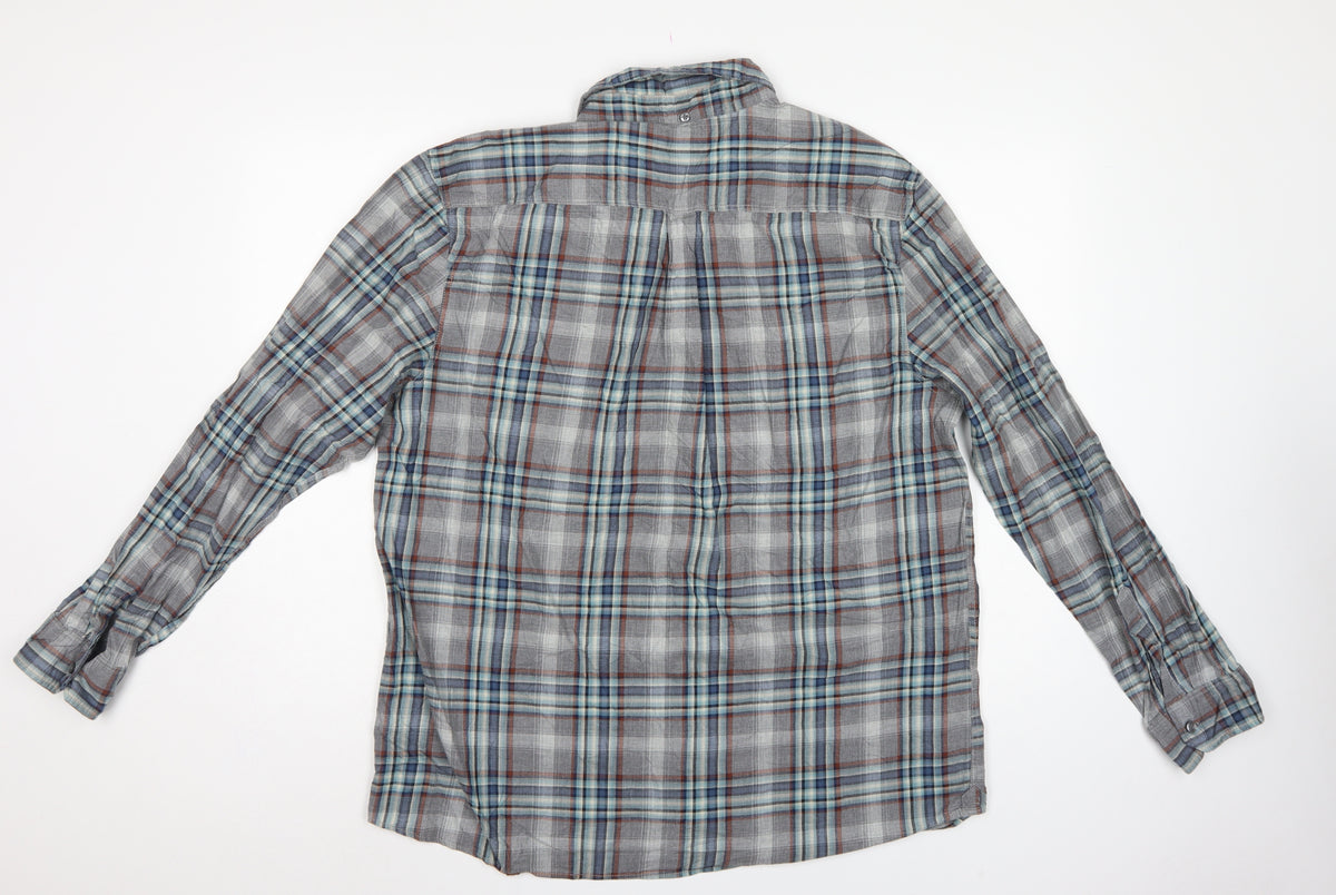 Boston Crew Men's Grey Plaid Cotton XL Regular Button-Down Shirt