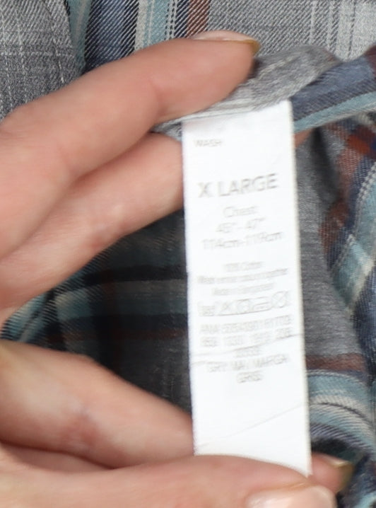 Boston Crew Men's Grey Plaid Cotton XL Regular Button-Down Shirt