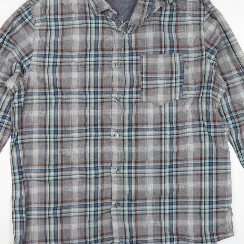 Boston Crew Men's Grey Plaid Cotton XL Regular Button-Down Shirt