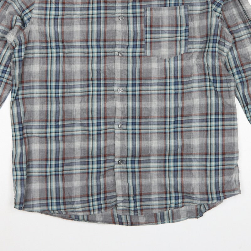 Boston Crew Men's Grey Plaid Cotton XL Regular Button-Down Shirt