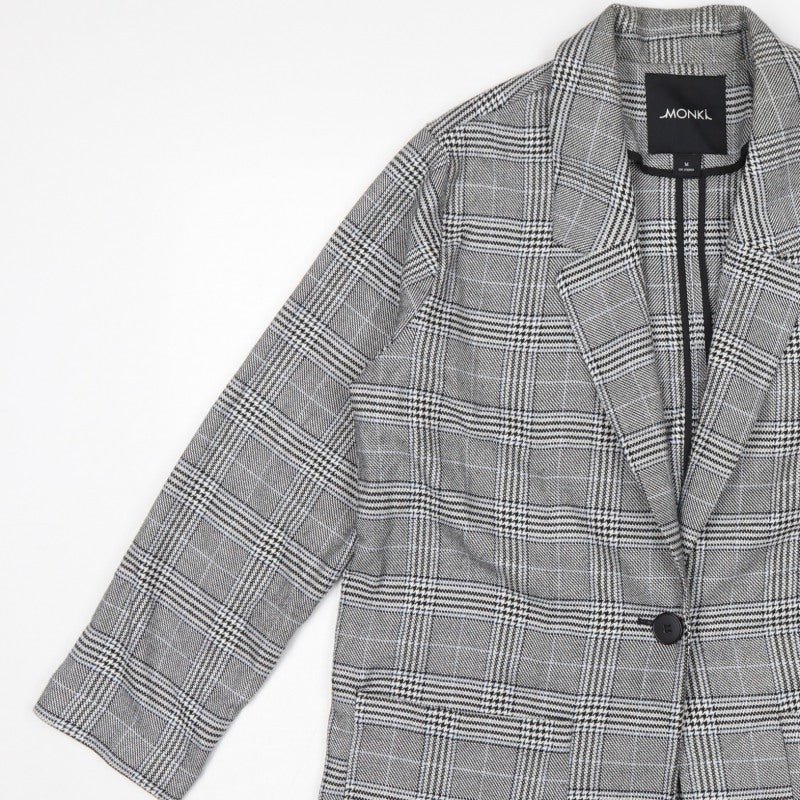 Monki Women Grey Check Blazer UK 14 M Single-Breasted Tailored