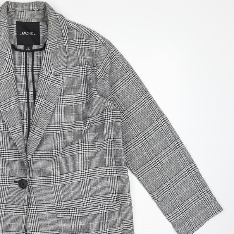 Monki Women Grey Check Blazer UK 14 M Single-Breasted Tailored