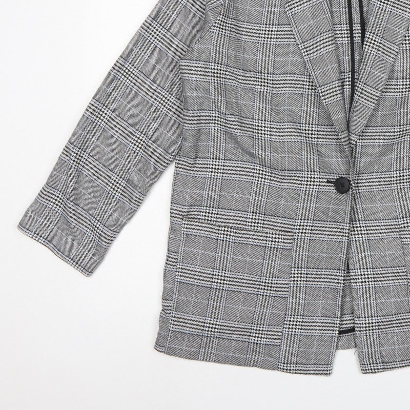 Monki Women Grey Check Blazer UK 14 M Single-Breasted Tailored