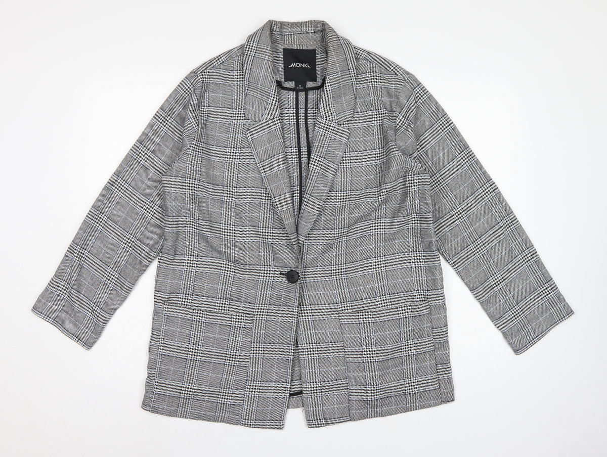 Monki Women Grey Check Blazer UK 14 M Single-Breasted Tailored