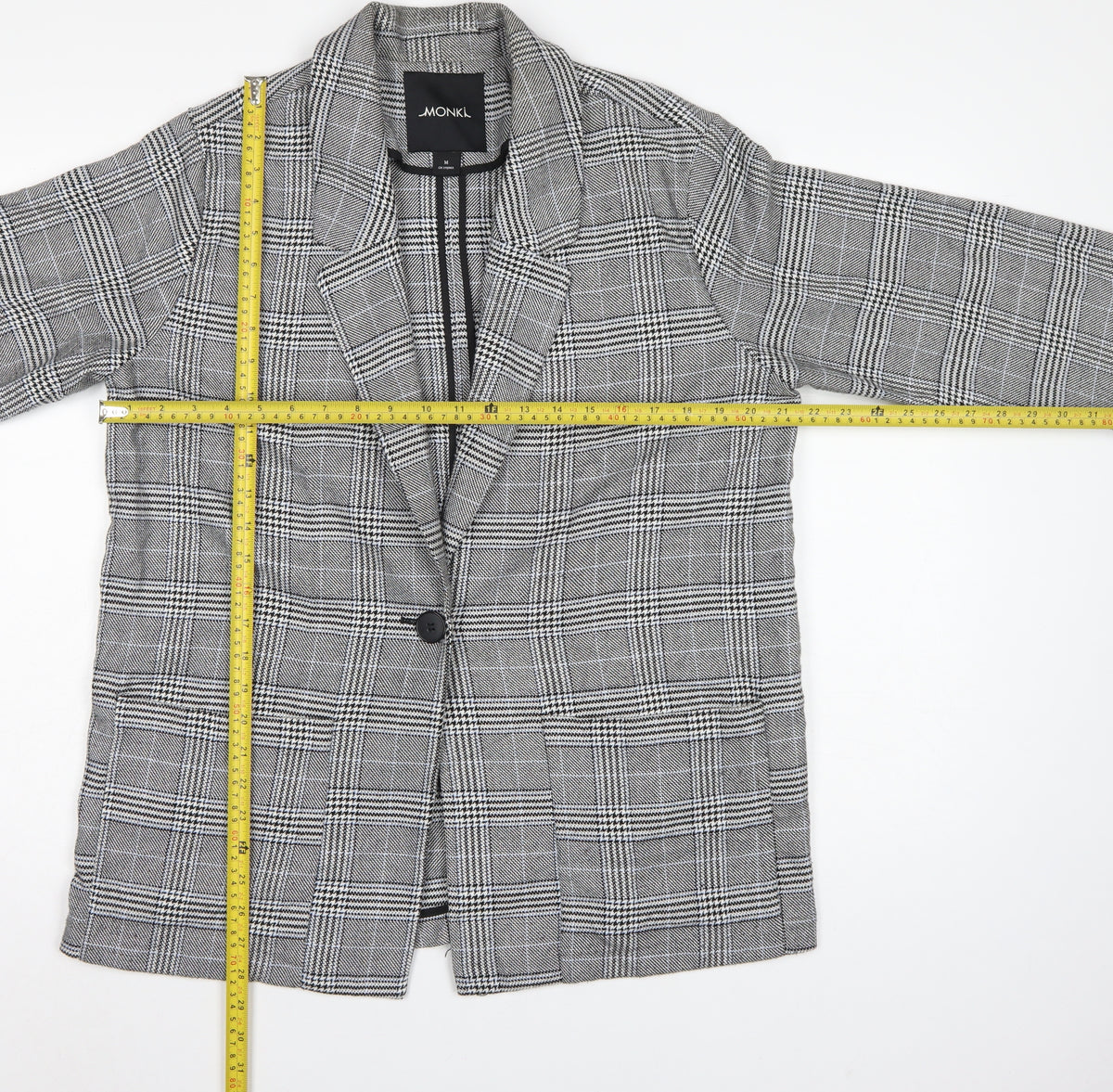 Monki Women Grey Check Blazer UK 14 M Single-Breasted Tailored