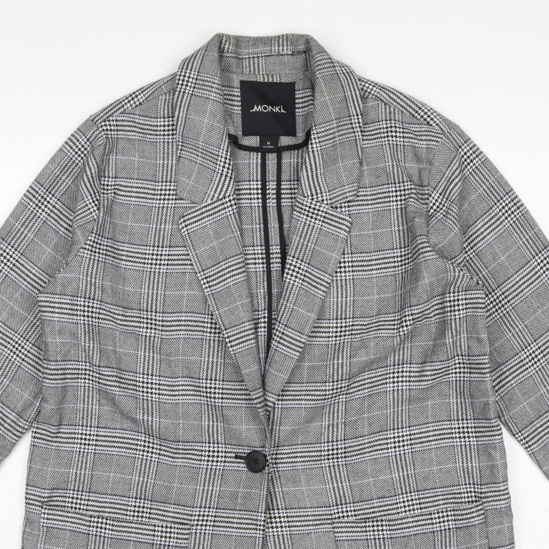 Monki Women Grey Check Blazer UK 14 M Single-Breasted Tailored