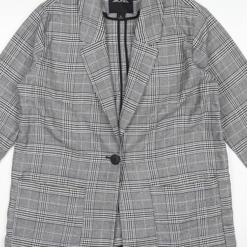 Monki Women Grey Check Blazer UK 14 M Single-Breasted Tailored
