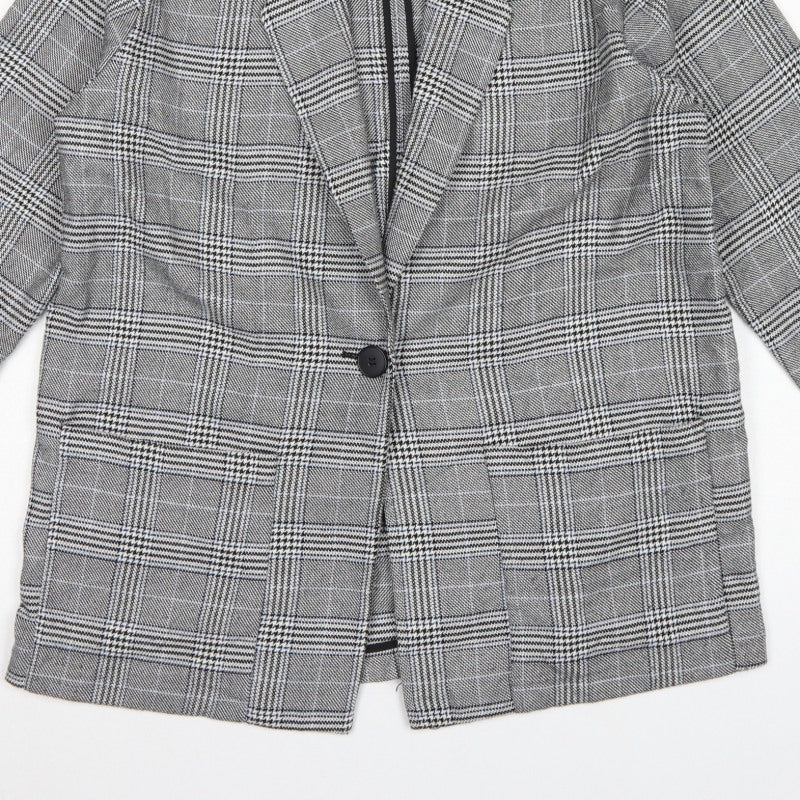 Monki Women Grey Check Blazer UK 14 M Single-Breasted Tailored