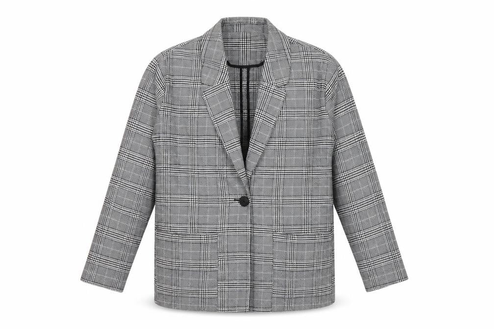 Monki Women Grey Check Blazer UK 14 M Single-Breasted Tailored