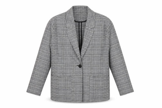 Monki Women Grey Check Blazer UK 14 M Single-Breasted Tailored