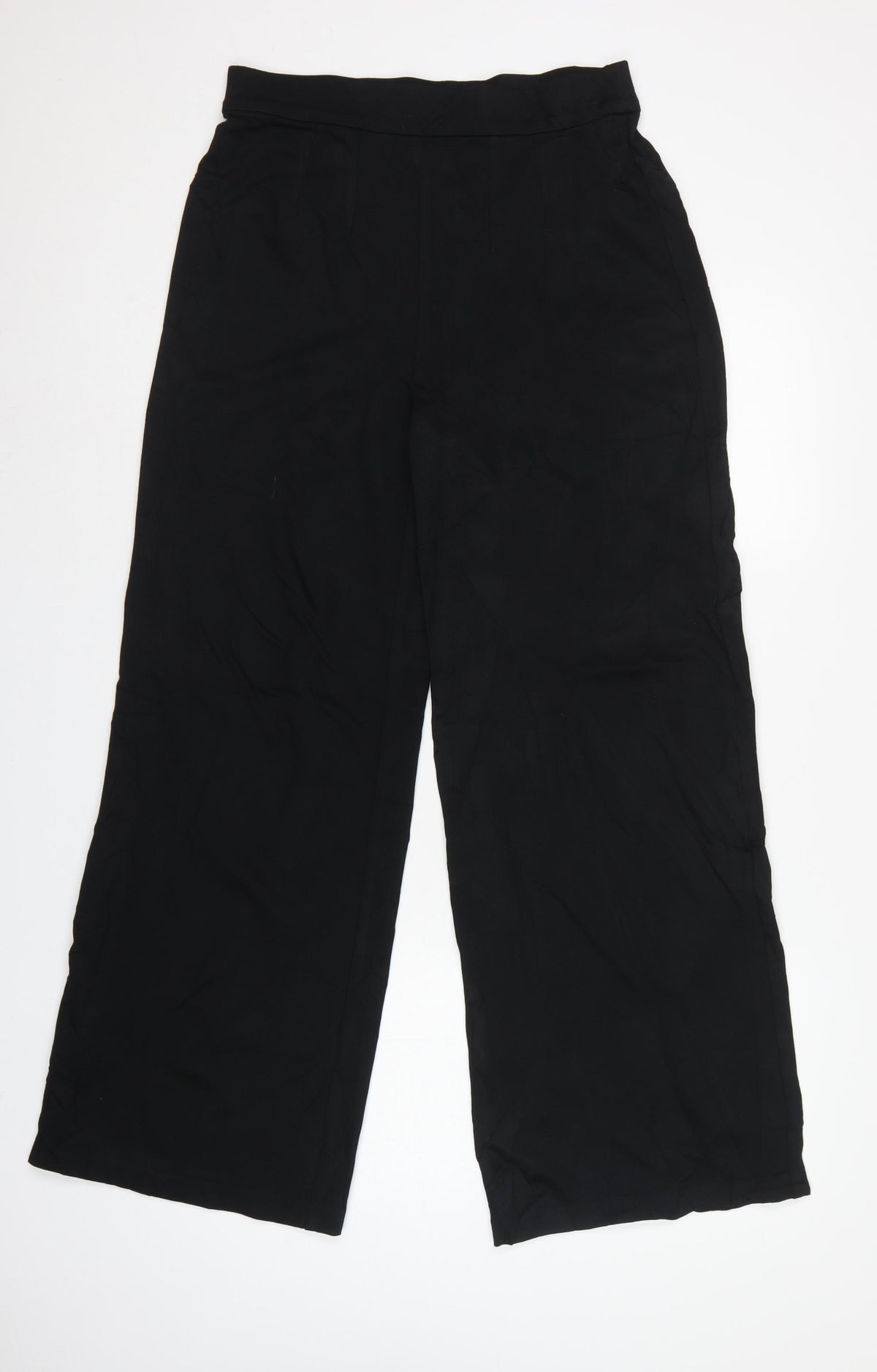 Marks & Spencer Women Black UK 12 Long Wide-Leg Pull-On Trousers