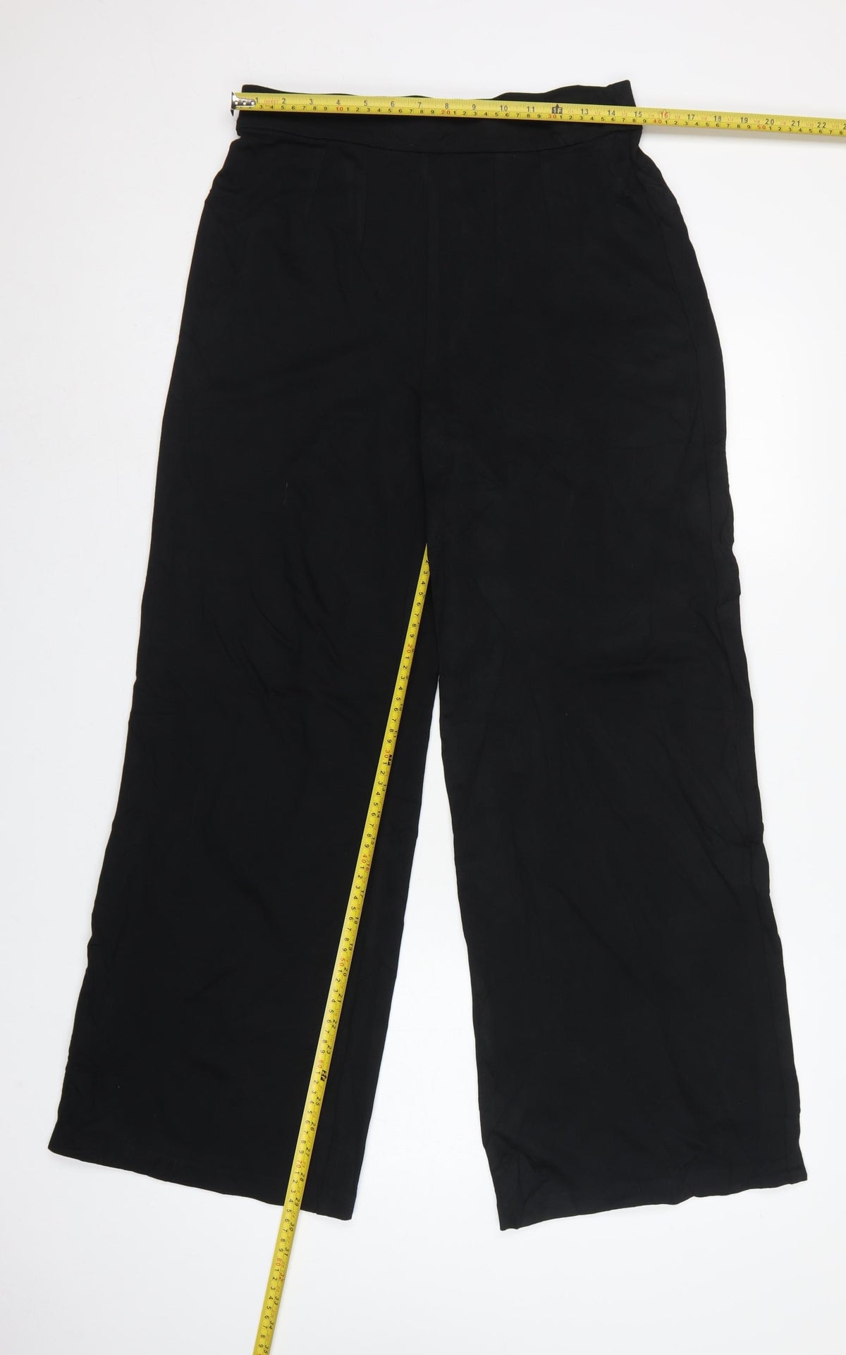 Marks & Spencer Women Black UK 12 Long Wide-Leg Pull-On Trousers