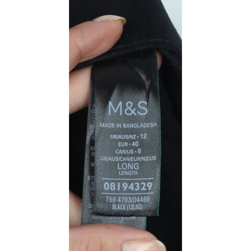 Marks & Spencer Women Black UK 12 Long Wide-Leg Pull-On Trousers