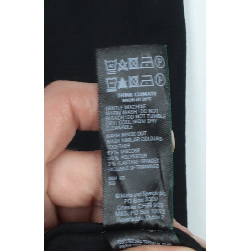Marks & Spencer Women Black UK 12 Long Wide-Leg Pull-On Trousers