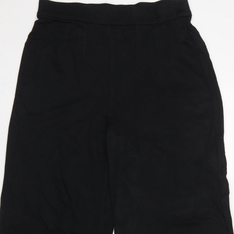 Marks & Spencer Women Black UK 12 Long Wide-Leg Pull-On Trousers
