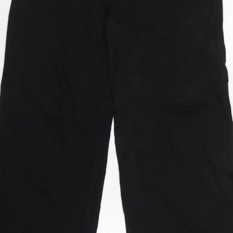 Marks & Spencer Women Black UK 12 Long Wide-Leg Pull-On Trousers