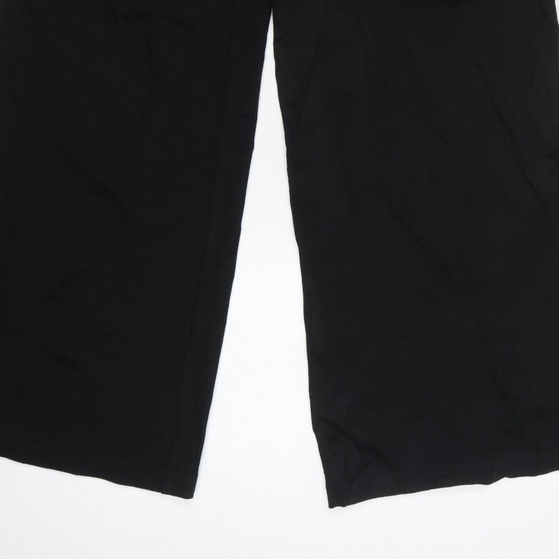 Marks & Spencer Women Black UK 12 Long Wide-Leg Pull-On Trousers