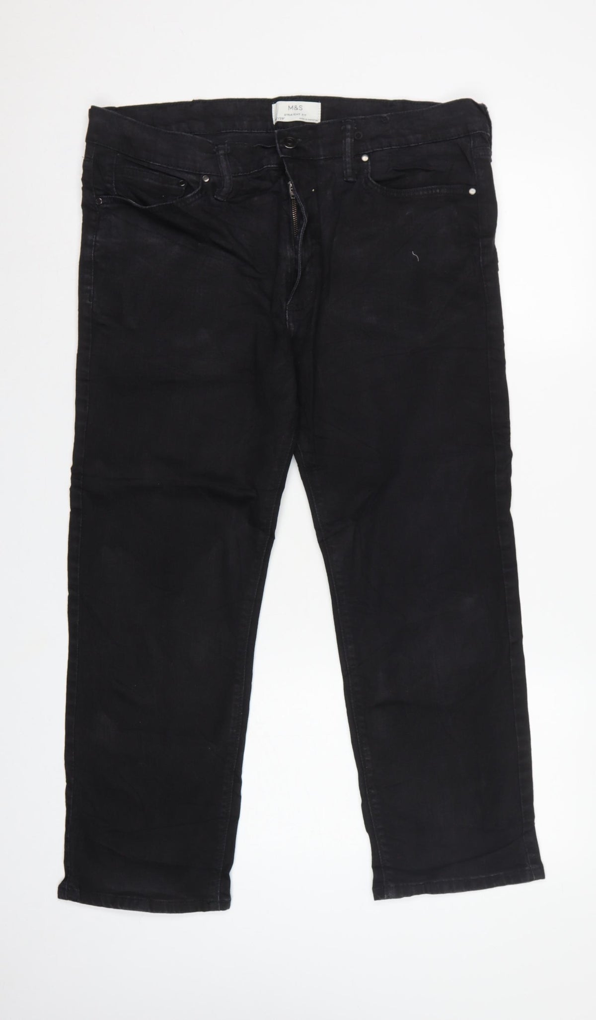 Marks and Spencer Men Black 36 Straight Fit Stretch Jeans W36 L29