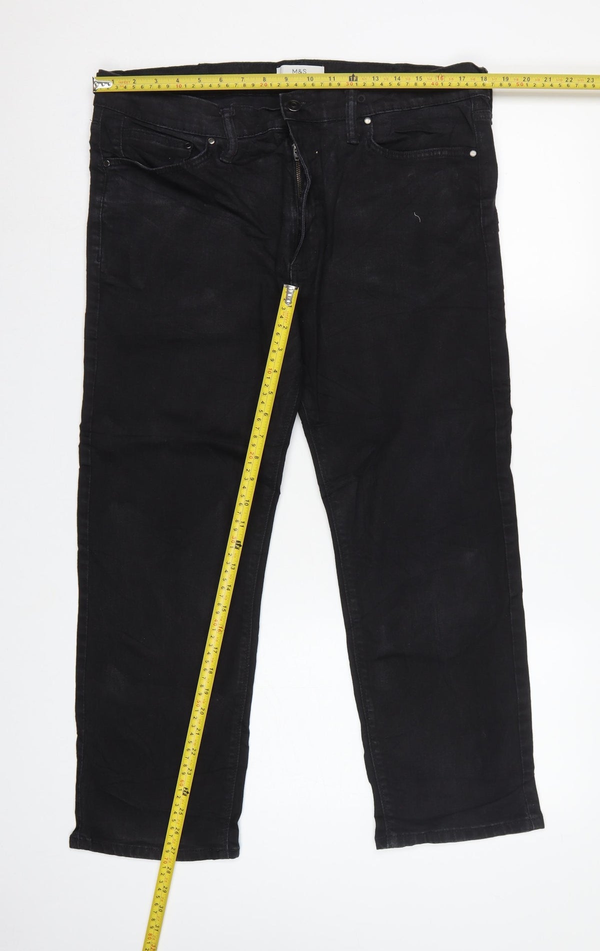 Marks and Spencer Men Black 36 Straight Fit Stretch Jeans W36 L29