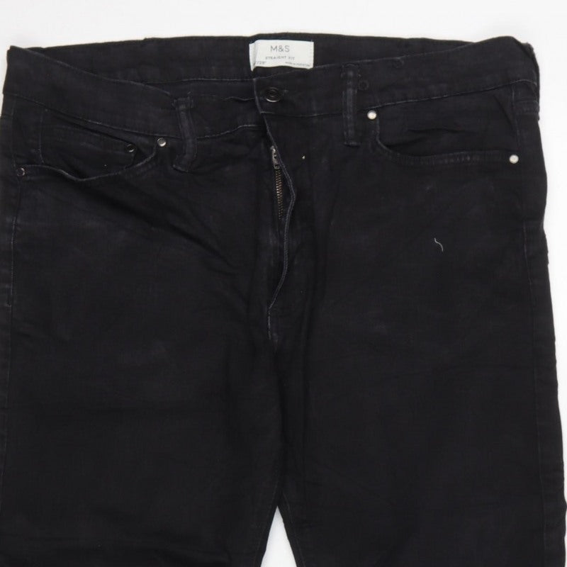 Marks and Spencer Men Black 36 Straight Fit Stretch Jeans W36 L29
