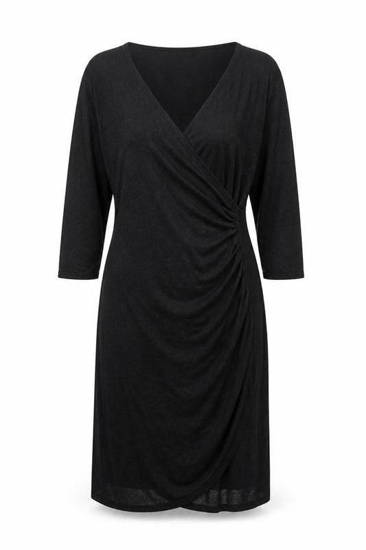 Phase Eight Women’s Black UK 12 Wrap Knit Knee Length Ruched Dress