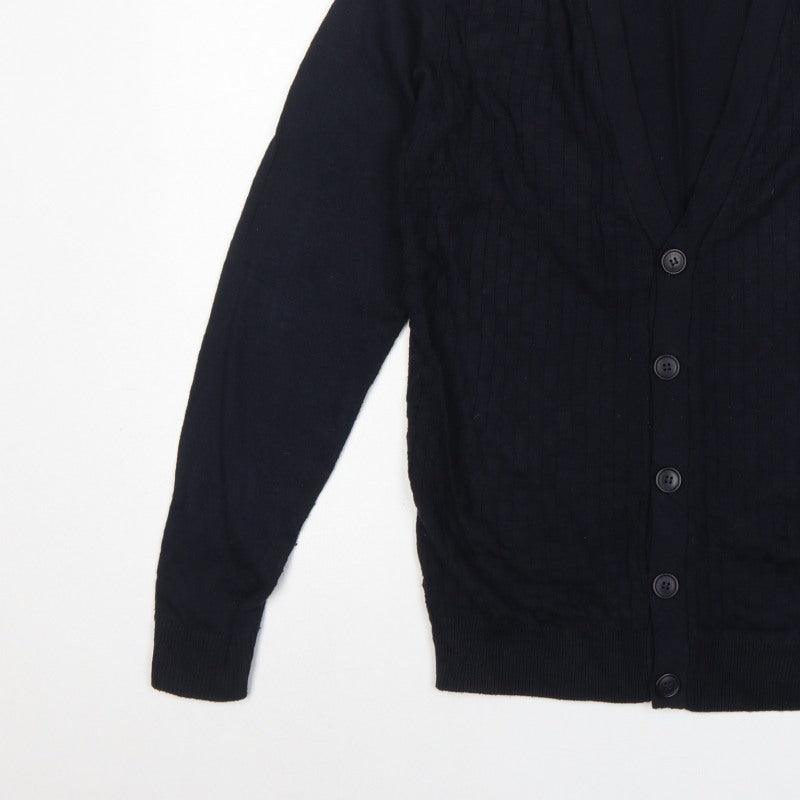 River Island Men's Black S Cable Knit Button V-Neck Cardigan Classic