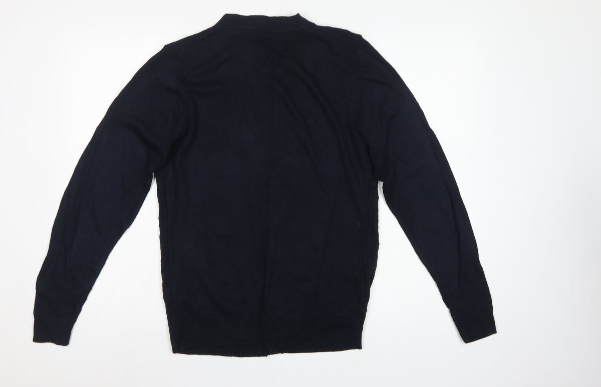 River Island Men's Black S Cable Knit Button V-Neck Cardigan Classic