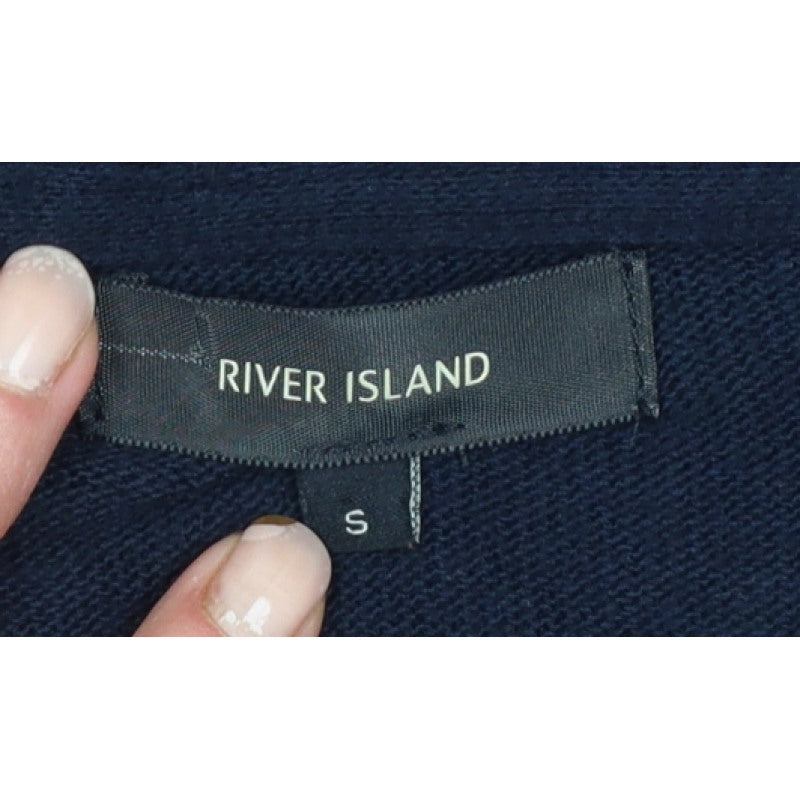 River Island Men's Black S Cable Knit Button V-Neck Cardigan Classic