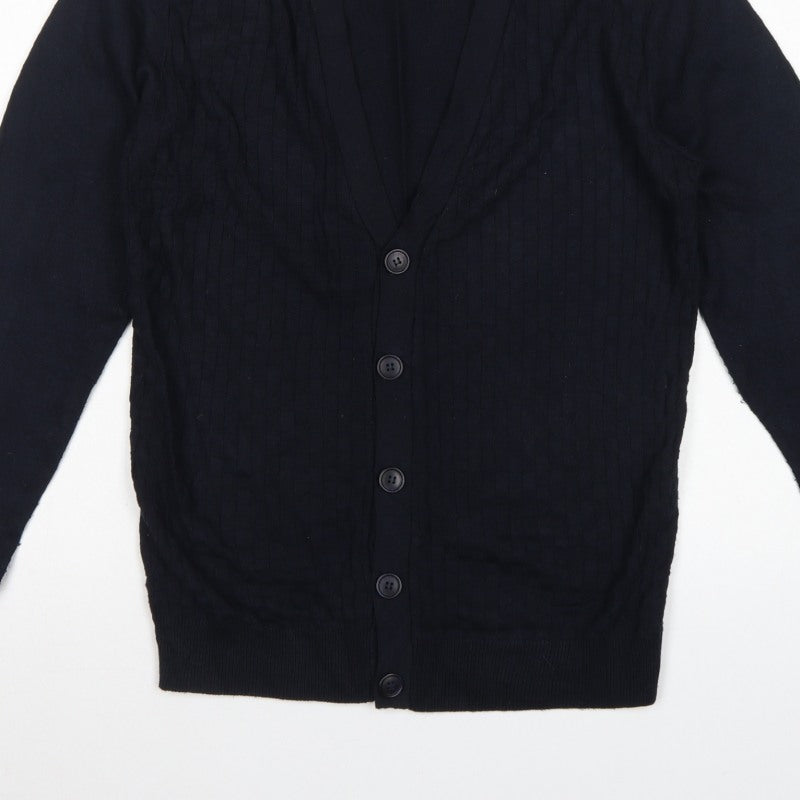 River Island Men's Black S Cable Knit Button V-Neck Cardigan Classic
