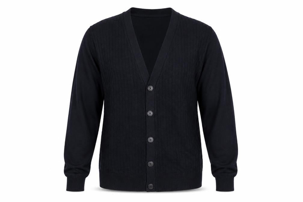 River Island Men's Black S Cable Knit Button V-Neck Cardigan Classic