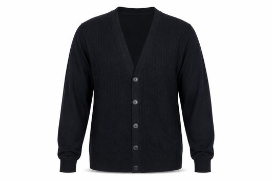 River Island Men's Black S Cable Knit Button V-Neck Cardigan Classic
