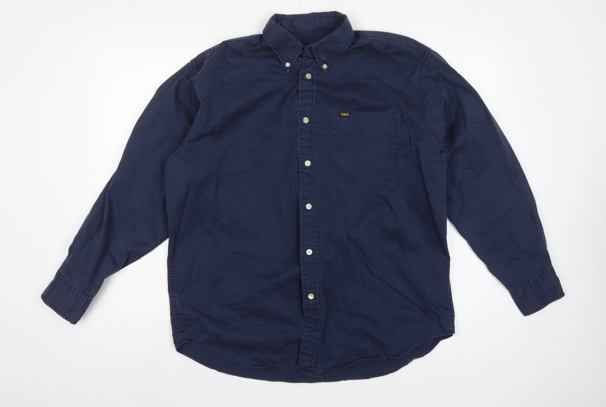Lee Men’s Navy Blue L Long Sleeve Button-Down Cotton Shirt