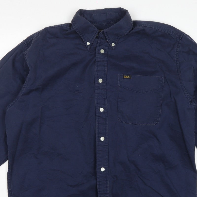 Lee Men’s Navy Blue L Long Sleeve Button-Down Cotton Shirt