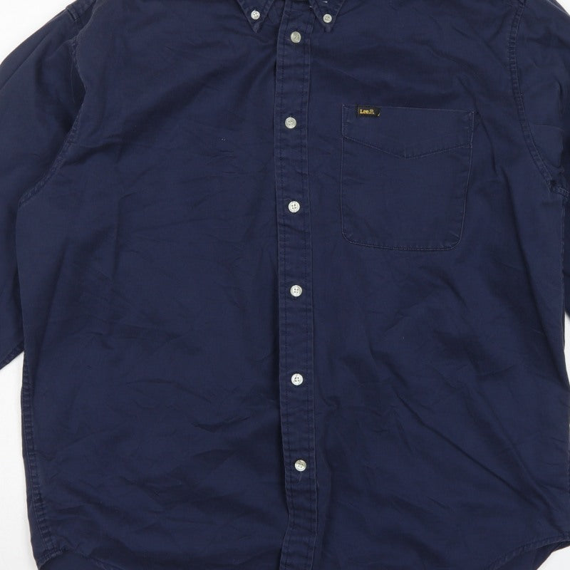 Lee Men’s Navy Blue L Long Sleeve Button-Down Cotton Shirt