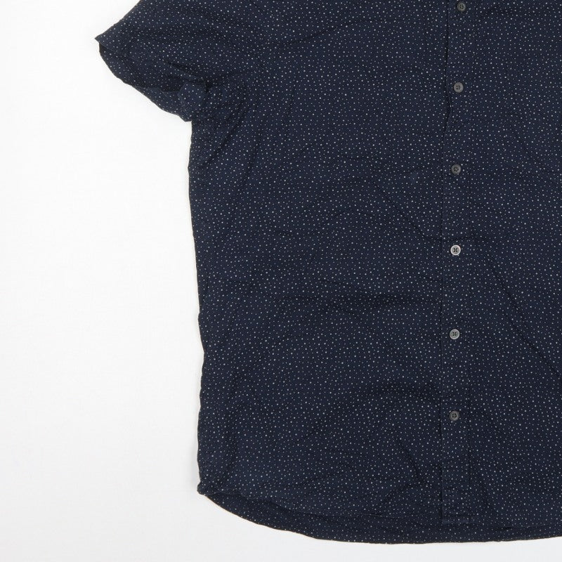 Next Men’s Blue Polka Dot Cotton Button-Down Short Sleeve Shirt L