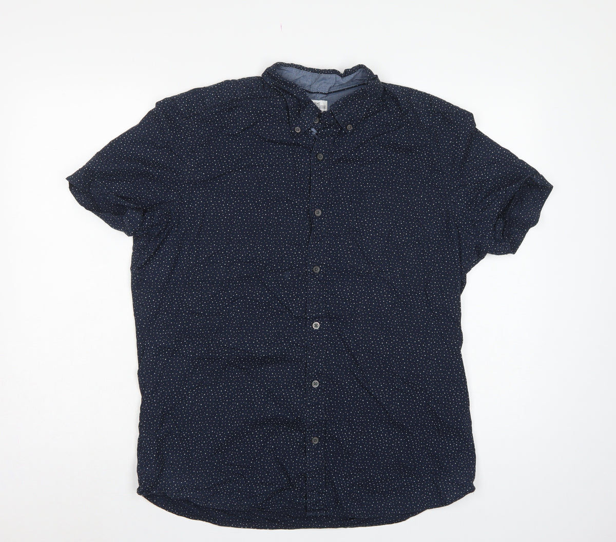 Next Men’s Blue Polka Dot Cotton Button-Down Short Sleeve Shirt L