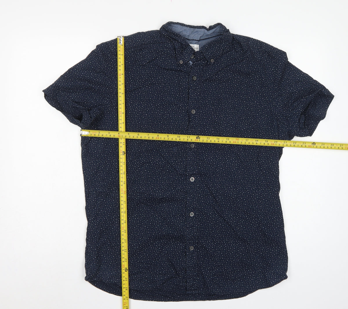 Next Men’s Blue Polka Dot Cotton Button-Down Short Sleeve Shirt L