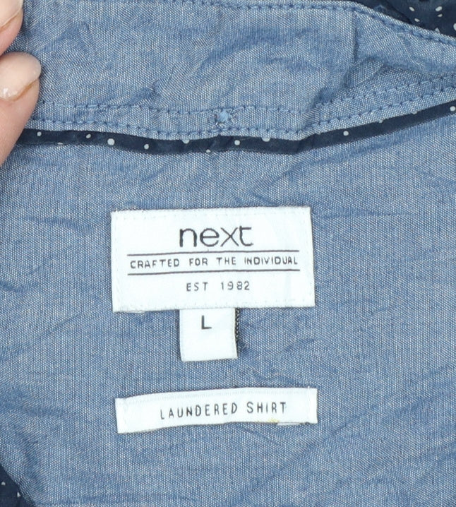 Next Men’s Blue Polka Dot Cotton Button-Down Short Sleeve Shirt L