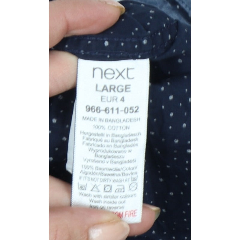 Next Men’s Blue Polka Dot Cotton Button-Down Short Sleeve Shirt L