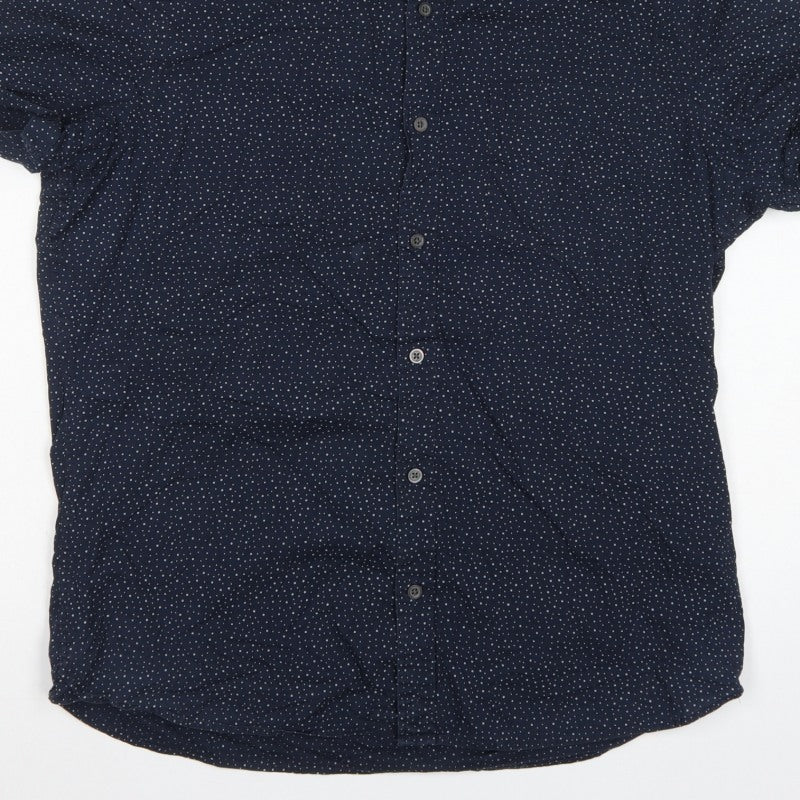 Next Men’s Blue Polka Dot Cotton Button-Down Short Sleeve Shirt L