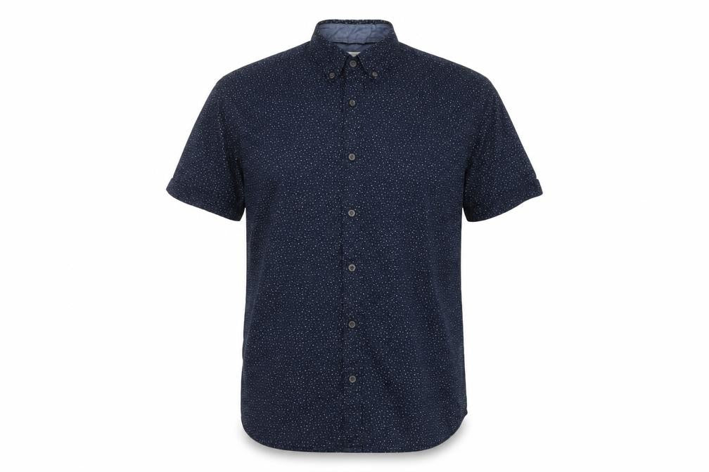 Next Men’s Blue Polka Dot Cotton Button-Down Short Sleeve Shirt L