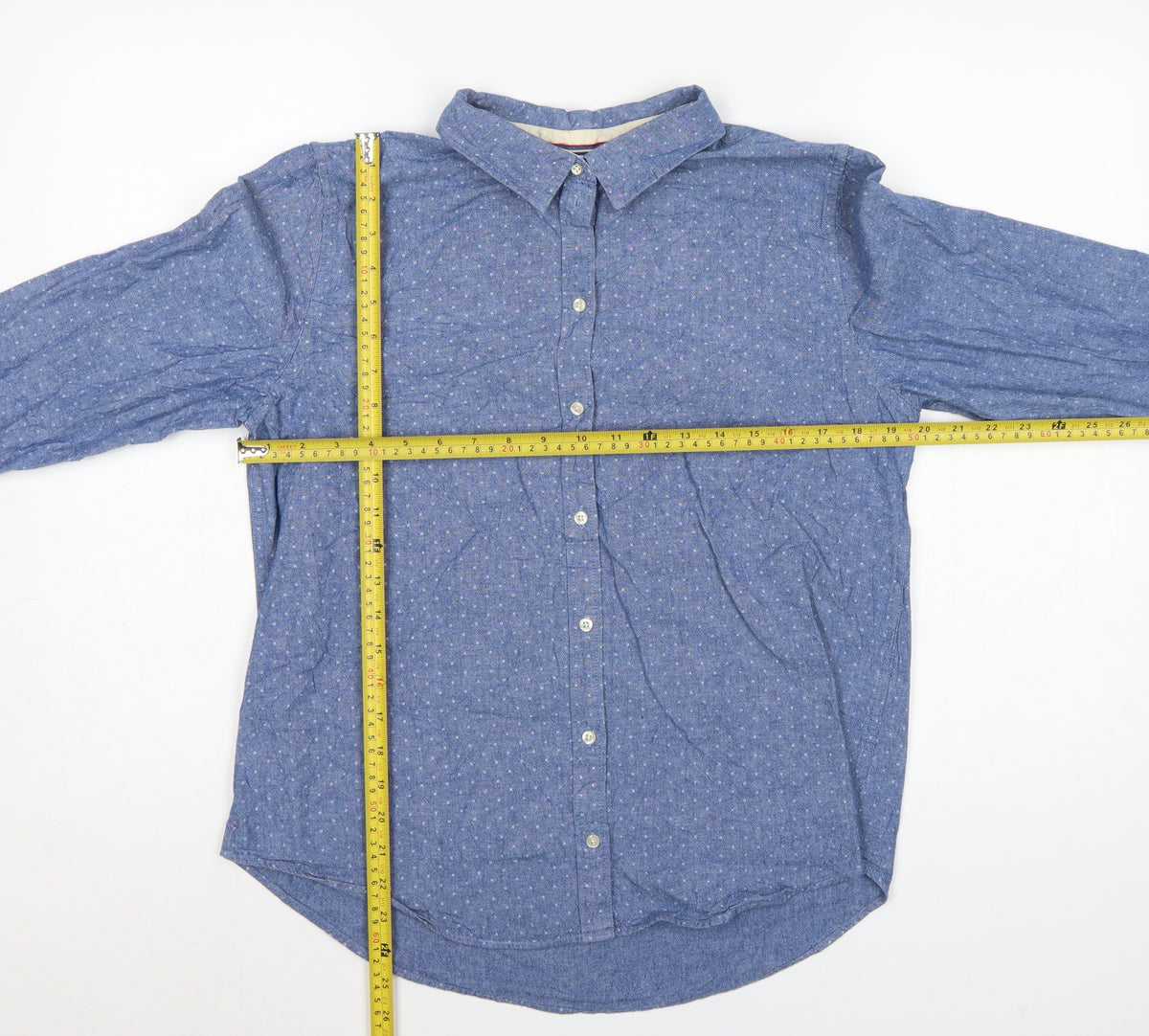 Springfield Women Blue Polka Dot Chambray Button-Up Shirt UK 14