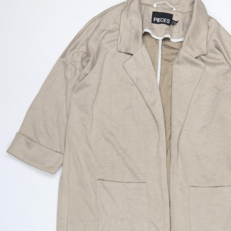 PIECES Women’s Beige UK 14 Long Oversized Open Overcoat